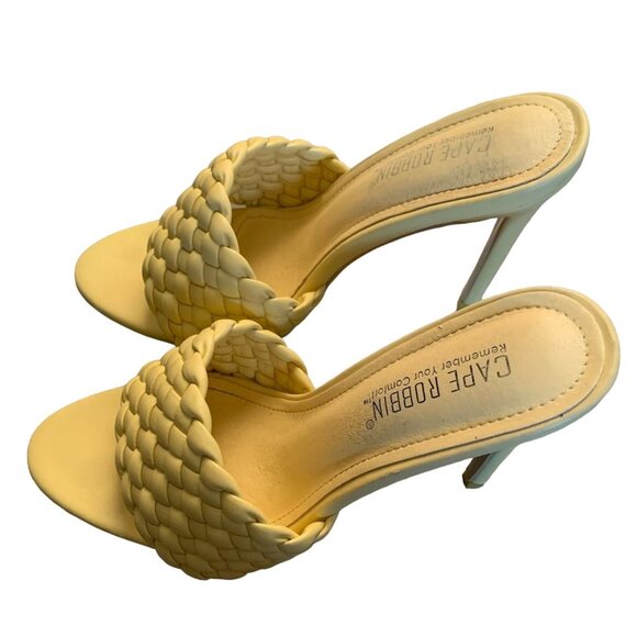 CAPE ROBBIN ANSON WOMEN'S YELLOW WEAVED ROUND TOE HEELS 7 - Picture 5 of 10